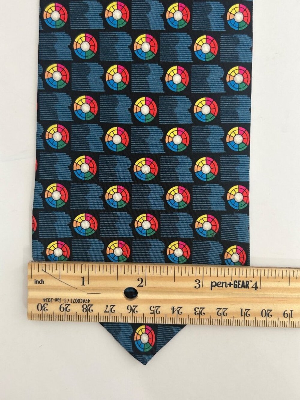 Vintage Colorful Abstract Geometric Men's Tie Unique Pinwheel Blue Red Korea - Picture 3 of 7